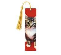 Marque-page en bois en forme de chat pour les amateurs de livres, fait à la main avec pompons colorés, marque-page imprimés double face, accessoires de livre artistique, cadeau pour homme et femme