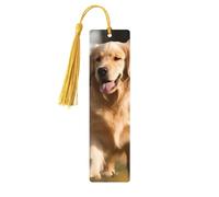 Marque-page en bois en forme de chien Golden Retriever pour homme et femme - Marque-page personnalisé avec pompon - Cadeau d'anniversaire pour les amateurs de livres, les étudiants, les enseignants
