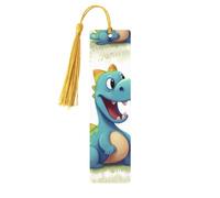 Marque-page en bois en forme de dinosaure mignon avec pendentif en forme de pompon unique fait à la main - Marqueur de livre pour les amateurs de livres - Décoration idéale pour un cadeau