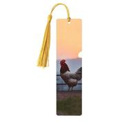Marque-page en bois en forme de poules d'animaux pour hommes, femmes, enseignants, cadeau vintage fait à la main, marque-pages pour lecture, marque-pages à suspendre, ornements en bois avec pompon