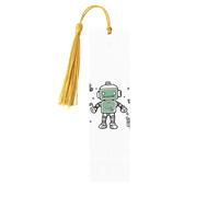 Marque-page en bois en forme de robot Line pour les amateurs de livres, fait à la main avec pompons colorés, marqueurs de page imprimés double face, accessoires de livre artistique, cadeau pour homme