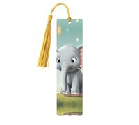 Marque-page en bois en forme d'éléphant pour les amateurs de livres, fait à la main avec pompons colorés, marqueurs de page imprimés double face, accessoires de livre artistique, cadeau pour homme et