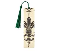 Marque-page en bois fait à la main avec pompon en forme de fleur de lys et armoiries - Marque-page en bois pour les amateurs de livres - Étiquettes cadeaux en bois pour décorations artisanales