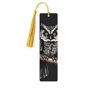 Marque-page en bois fait à la main avec pompon en forme de hibou de fin de nuit - Marque-page en bois pour les amateurs de livres - Étiquettes cadeaux en bois pour décorations artisanales