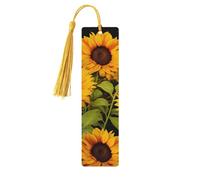 Marque-page en bois fait à la main avec pompon en forme de tournesol pour les amateurs de livres - Marque-page de lecture - Étiquettes cadeaux en bois pour décorations artisanales