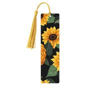 Marque-page en bois fait à la main avec pompon en forme de tournesol pour les amateurs de livres - Marque-page de lecture - Étiquettes cadeaux en bois pour décorations artisanales