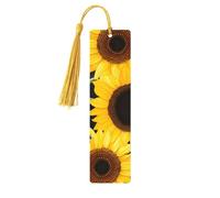 Marque-page en bois fait à la main avec pompon et abeilles en forme de tournesol pour les amateurs de livres - Marque-page de lecture - Étiquettes cadeaux en bois pour décorations artisanales