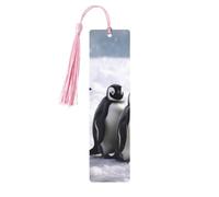 Marque-page en bois fait à la main pour les amateurs de livres, marqueurs de page de lecture rectangulaires avec pompons en forme de jeunes pingouins avec neige, cadeaux pour femmes et hommes