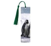 Marque-page en bois fait à la main pour les amateurs de livres, marqueurs de page de lecture rectangulaires avec pompons en forme de jeunes pingouins avec neige, cadeaux pour femmes et hommes