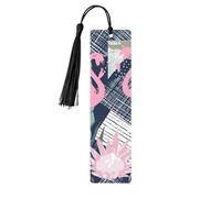 Marque-page en bois flamant rose et feuilles pour amateurs de livres et pompons