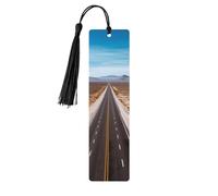 Marque-page en bois « Freeway Highway Road in the Desert » pour les amateurs de livres, marque-pages en bois à suspendre avec pompons colorés, étiquettes cadeaux en bois, ornements, cadeau inhabituel