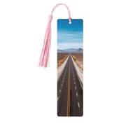 Marque-page en bois « Freeway Highway Road in the Desert » pour les amateurs de livres, marque-pages en bois à suspendre avec pompons colorés, étiquettes cadeaux en bois, ornements, cadeau inhabituel
