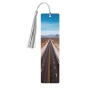 Marque-page en bois « Freeway Highway Road in the Desert » pour les amateurs de livres, marque-pages en bois à suspendre avec pompons colorés, étiquettes cadeaux en bois, ornements, cadeau inhabituel