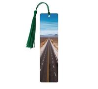 Marque-page en bois « Freeway Highway Road in the Desert » pour les amateurs de livres, marque-pages en bois à suspendre avec pompons colorés, étiquettes cadeaux en bois, ornements, cadeau inhabituel