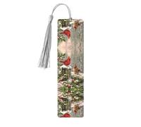 Marque-page en bois gris - Décoration imprimée d'oiseaux rouges, de houx et de baies, parfait pour les livres, journaux, carnets et planificateurs