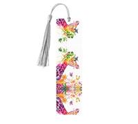 Marque-page en bois gris - Décoration imprimée girafes et papillons, parfait pour les livres, journaux, carnets et planificateurs