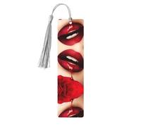 Marque-page en bois gris - Décoration imprimée lèvres rouges, parfait pour les livres, journaux, carnets et planificateurs