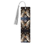 Marque-page en bois gris - Imprimé papillons dorés et blancs Idéal pour une couverture rigide - Accessoire parfait pour salle d'étude, bureau et bibliothèque