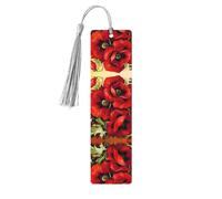 Marque-page en bois gris - Magnifique décoration imprimée de coquelicots rouges, parfait pour les livres, les journaux, les carnets et les planificateurs