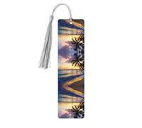 Marque-page en bois gris - Marque-page double face à couper le souffle sur la plage de la Jamaïque avec pompons pour livres, journaux, cahiers