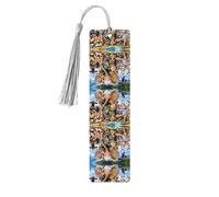 Marque-page en bois gris - Marque-page double face animaux africains pleine impression gland pour livres, journaux, cahiers