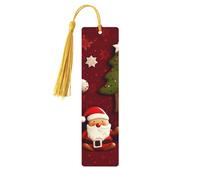 Marque-page en bois « Happy Christmas » pour hommes, femmes, enseignants, cadeau vintage fait à la main, marque-pages pour lecture, marque-pages à suspendre, ornements en bois avec pompon
