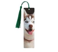 Marque-page en bois Husky Piquant Dog pour les amateurs de livres, fait à la main avec pompons colorés, marque-page imprimés double face, accessoires de livre artistique, cadeau pour homme et femme