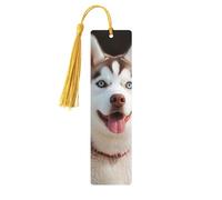 Marque-page en bois Husky Piquant Dog pour les amateurs de livres, fait à la main avec pompons colorés, marque-page imprimés double face, accessoires de livre artistique, cadeau pour homme et femme