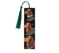 Marque-page en bois « I Love My Dog Teckels » pour les amateurs de livres, marque-page à faire soi-même avec pompons colorés - Étiquettes cadeaux rectangulaires en bois - Cadeau inhabituel pour homme