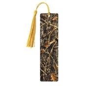 Marque-page en bois imprimé camouflage d'automne avec pompons colorés pour usage quotidien au bureau 3 x 11,7 cm Décoration de fête de Noël