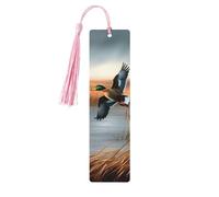 Marque-page en bois imprimé canard sauvage chasseur - Idéal pour les amateurs de livres avec pompon pour livres à couverture rigide