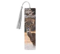 Marque-page en bois imprimé cerf de Virginie - Idéal pour les amateurs de livres avec pompon pour livres à couverture rigide, cahiers