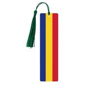 Marque-page en bois imprimé drapeau de la Roumanie pour homme et femme, avec pompons, marque-pages pour les amateurs de livres, cadeaux