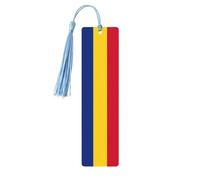 Marque-page en bois imprimé drapeau de la Roumanie pour homme et femme, avec pompons, marque-pages pour les amateurs de livres, cadeaux