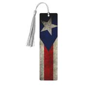 Marque-page en bois imprimé drapeau de Porto Rico avec pompons pour lire des livres à couverture rigide