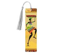 Marque-page en bois imprimé femme africaine avec pompons pour la lecture de livres à couverture rigide