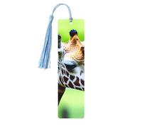 Marque-page en bois imprimé girafe de dessin animé pour homme et femme, avec pompons, marque-pages pour les amateurs de livres, cadeaux