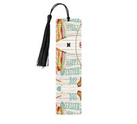 Marque-page en bois imprimé « Happy Father's Day » avec pompons pour la lecture de livres à couverture rigide