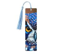 Marque-page en bois imprimé hibou bleu avec pompon, beaux marque-pages faits à la main, marque-pages pour la lecture