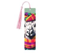 Marque-page en bois imprimé lama dans une écharpe pour homme et femme, avec pompons pour les amateurs de livres, cadeaux