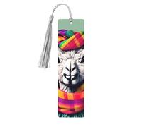 Marque-page en bois imprimé lama dans une écharpe pour homme et femme, avec pompons pour les amateurs de livres, cadeaux