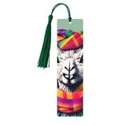 Marque-page en bois imprimé lama dans une écharpe pour homme et femme, avec pompons pour les amateurs de livres, cadeaux