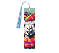 Marque-page en bois imprimé lama dans une écharpe pour homme et femme, avec pompons pour les amateurs de livres, cadeaux