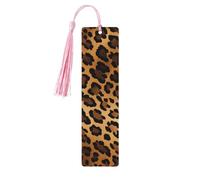 Marque-page en bois imprimé léopard avec pompon pour femme et homme - Marque-page de lecture - Cadeau pour les amateurs de livres