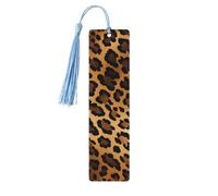 Marque-page en bois imprimé léopard avec pompon pour femme et homme - Marque-page de lecture - Cadeau pour les amateurs de livres