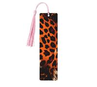Marque-page en bois imprimé léopard avec pompon pour homme et femme - Marque-page de lecture - Cadeau pour les amateurs de livres