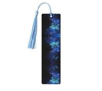 Marque-page en bois imprimé papillons bleu foncé avec pompons pour la lecture de livres à couverture rigide
