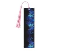 Marque-page en bois imprimé papillons bleu foncé avec pompons pour la lecture de livres à couverture rigide