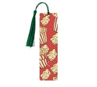 Marque-page en bois imprimé pop-corn avec pompons colorés - Cadeau inhabituel pour les amateurs de livres, hommes et femmes