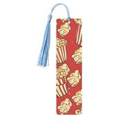 Marque-page en bois imprimé pop-corn avec pompons colorés - Cadeau inhabituel pour les amateurs de livres, hommes et femmes